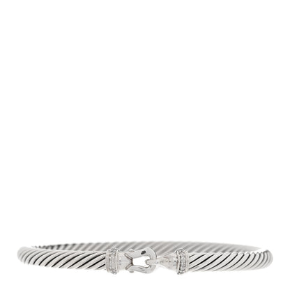 David Yurman Sterling Silver Diamond 5mm Cable Buckle Bracelet 1 of 3
