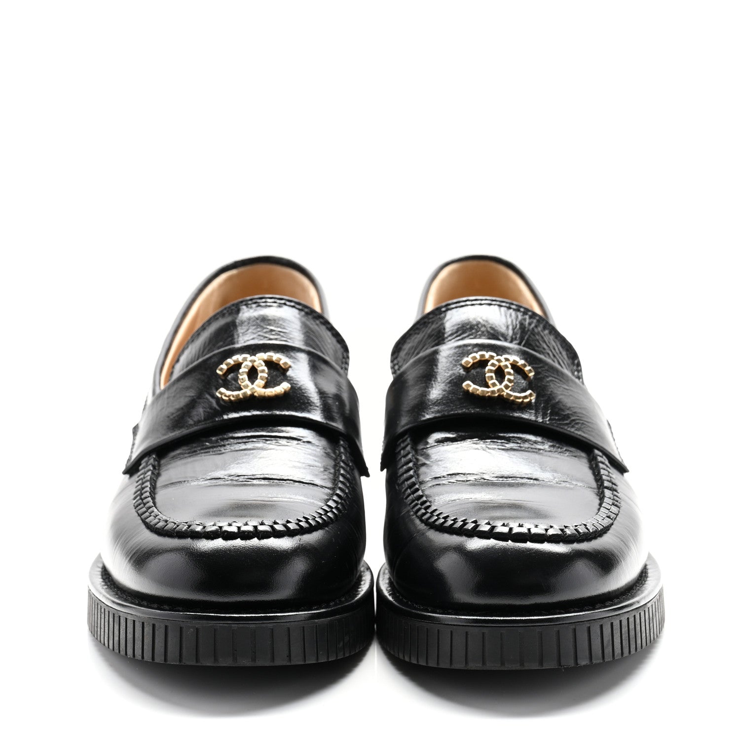 Chanel Shiny Crumpled Calfskin CC Mocassin Loafers 38 Black 3 of 11