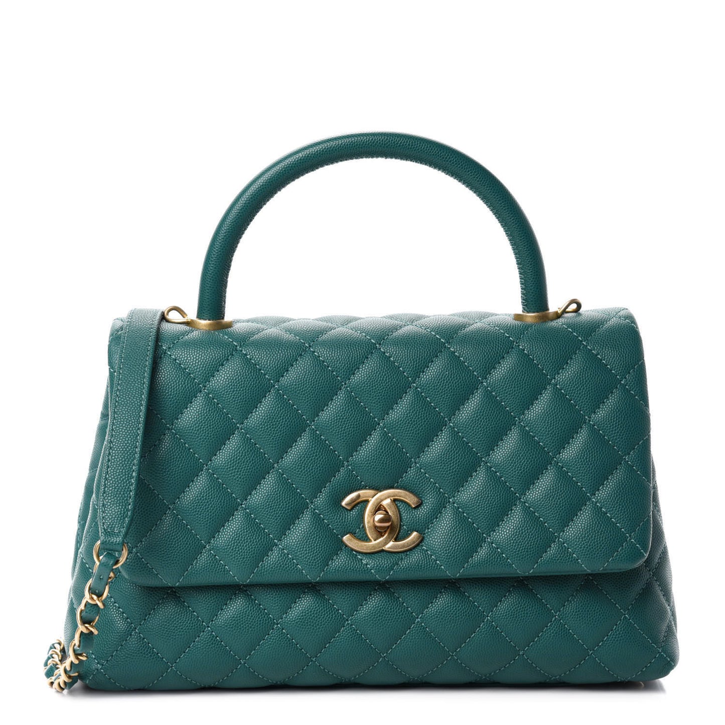 Caviar Quilted Small Coco Handle Flap Dark Turquoise