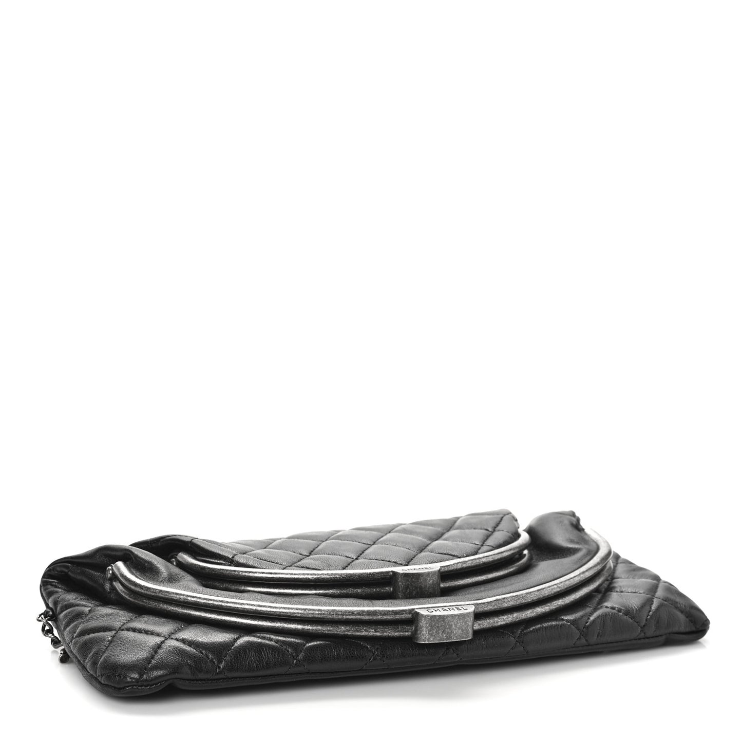 Lambskin Quilted Frame Clasp Flap Clutch Black