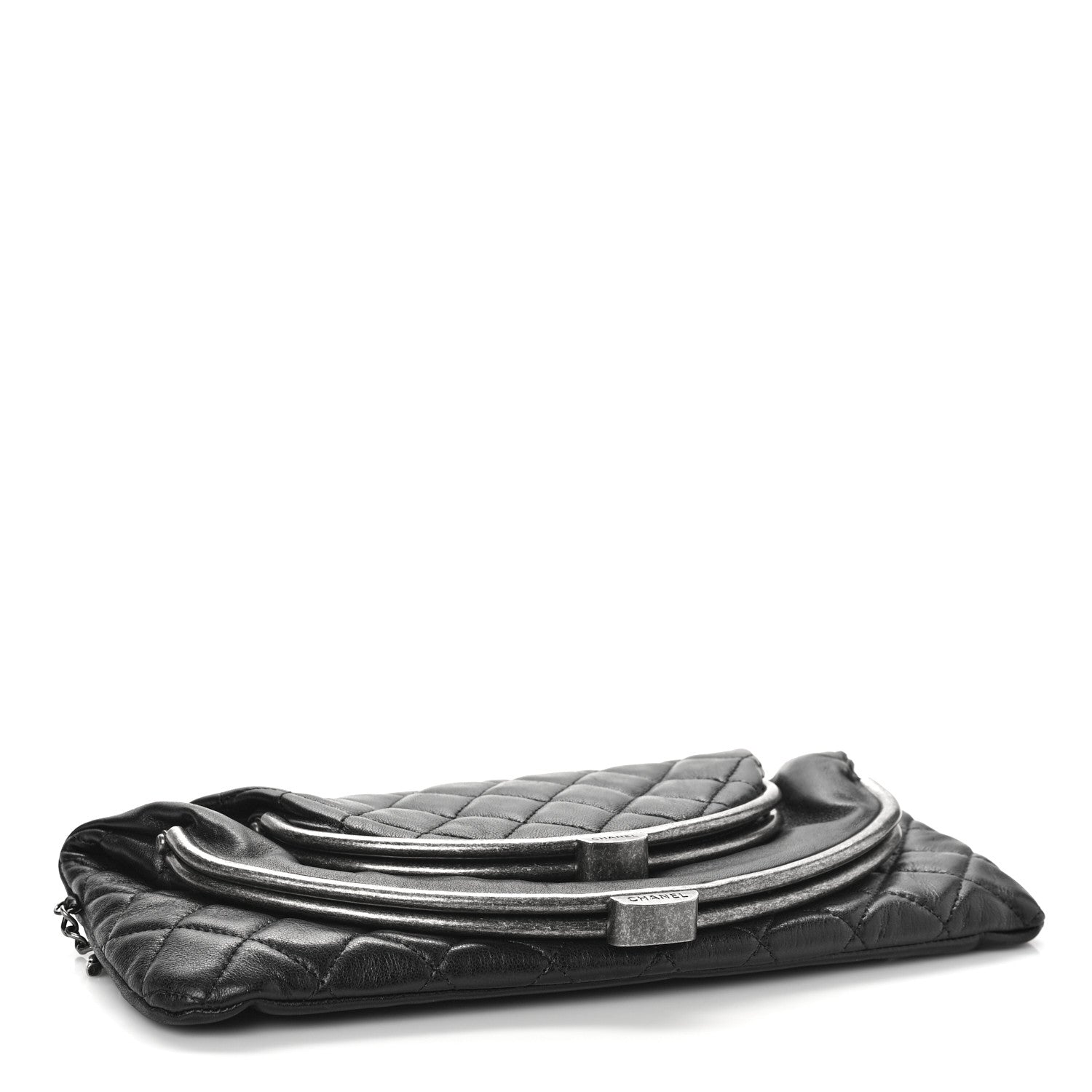 Chanel Lambskin Quilted Frame Clasp Flap Clutch Black 4 of 9