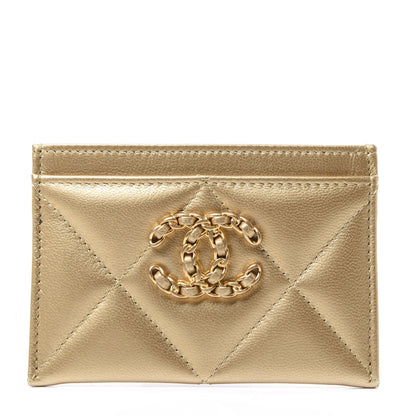 Chanel Metallic Goatskin Quilted Chanel 19 Card Holder Gold 1 of 12