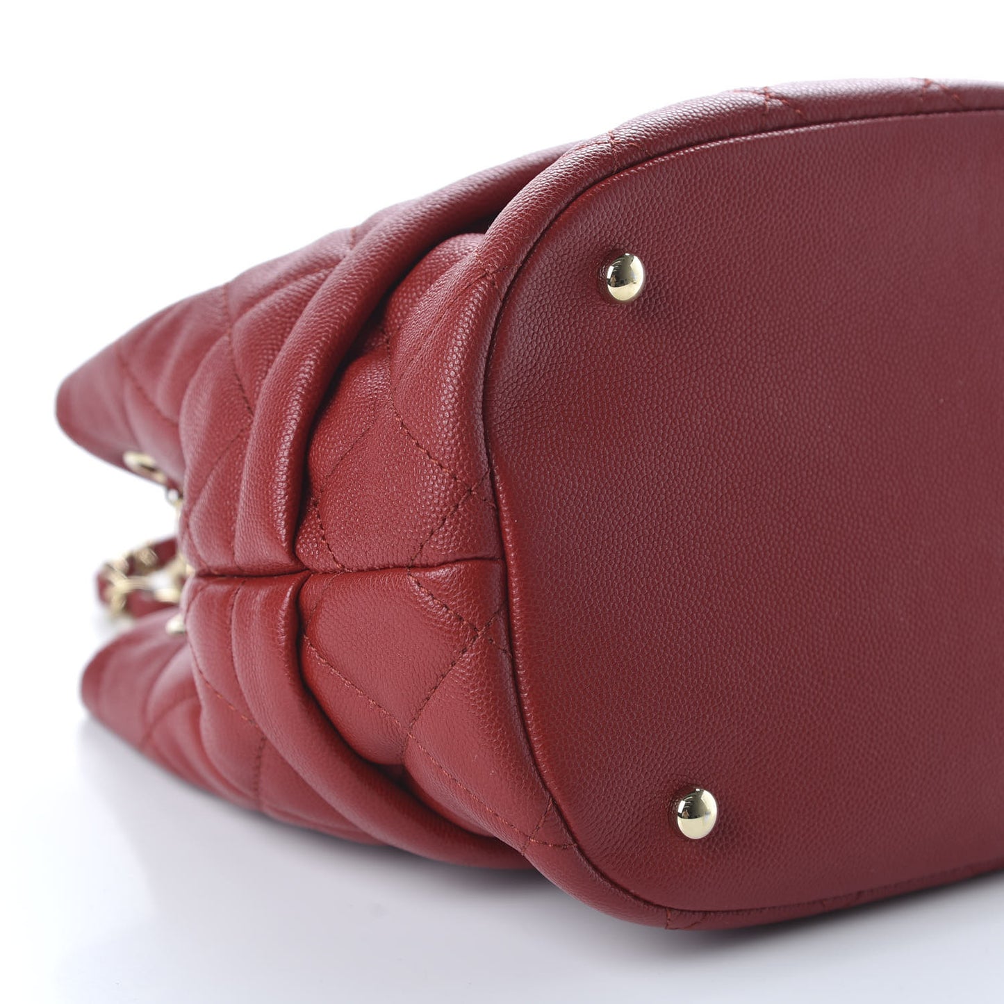 Caviar Quilted Rolled Up Bucket Drawstring Bag Red