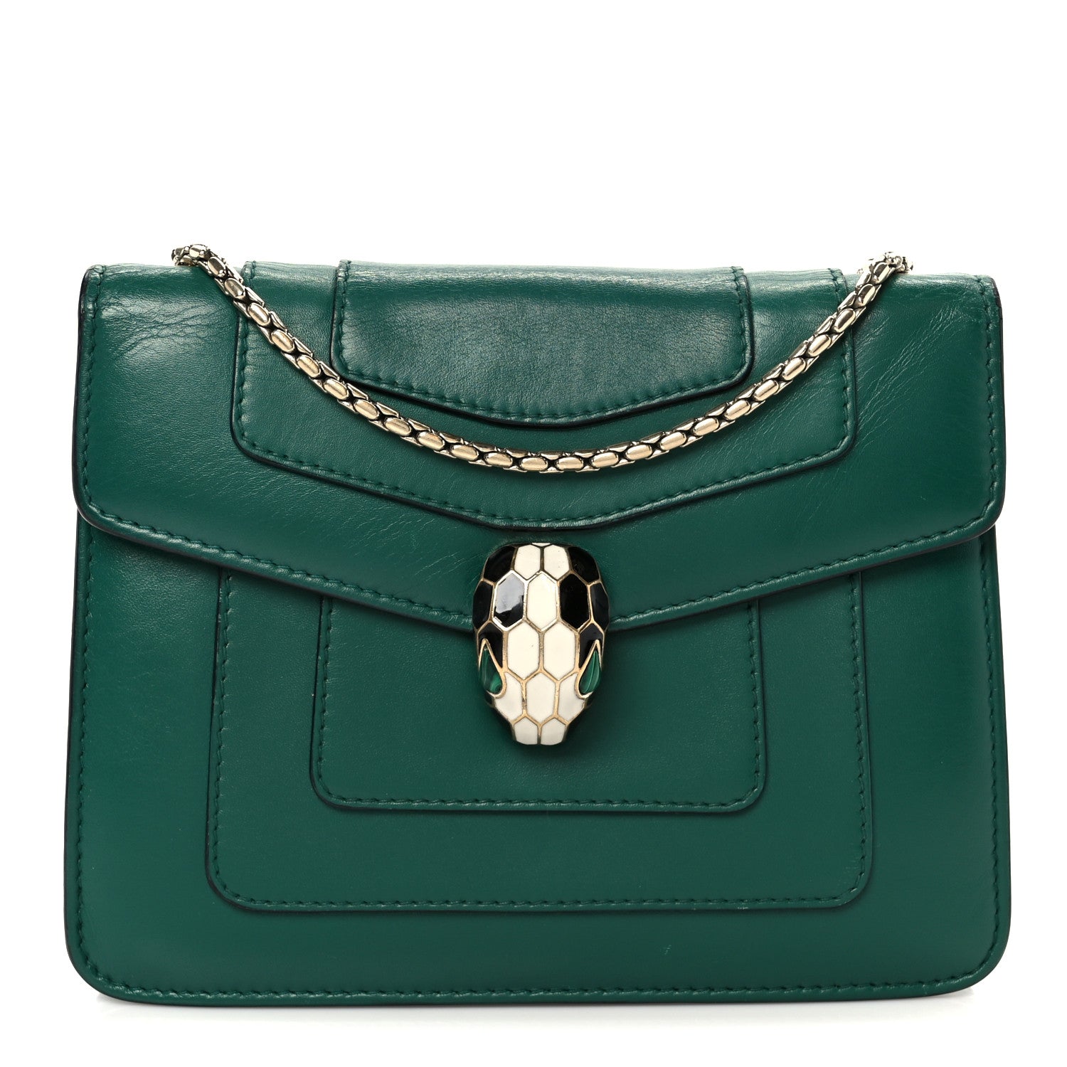 Bulgari Calfskin Small Serpenti Forever Snake Strap Crossbody Bag Emerald Green 1 of 11