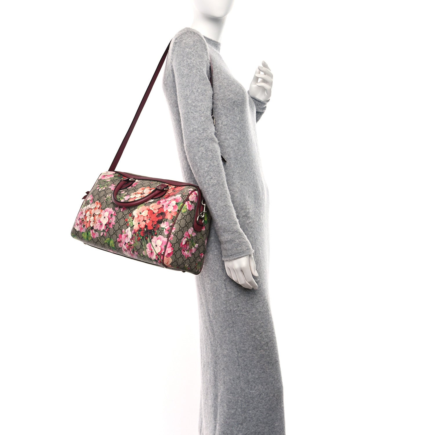 Gucci GG Supreme Monogram Blooms Medium Boston Beige Multicolor Dry Rose 2 of 14