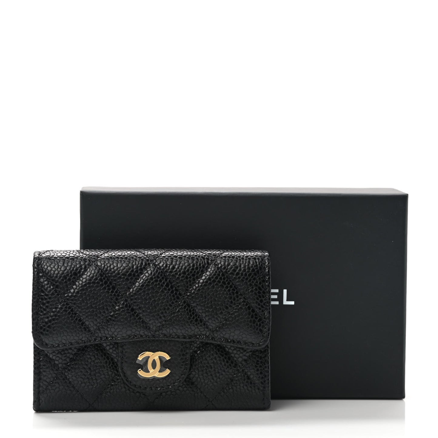 Caviar Quilted Flap Card Holder Wallet Black