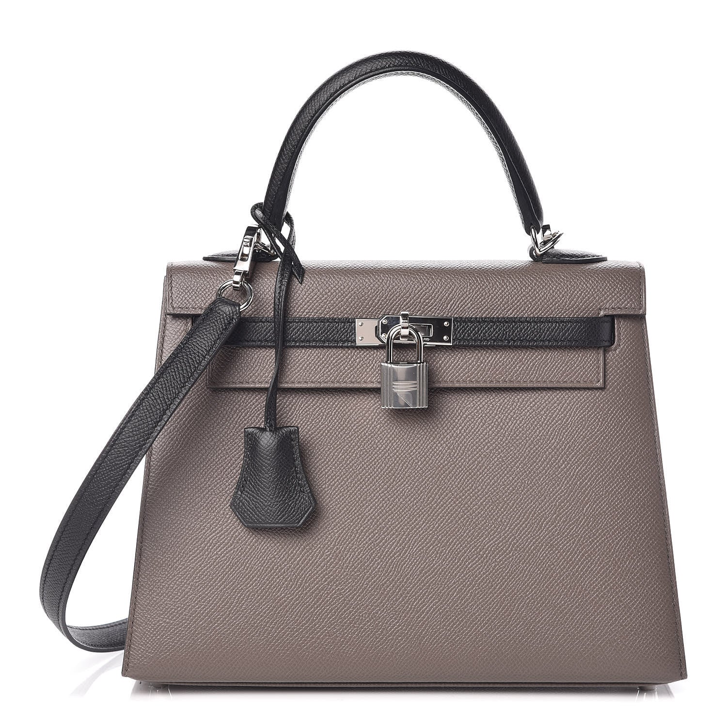 Hermes Epsom Bi Color Horseshoe Kelly Sellier 25 Etain Black 1 of 40