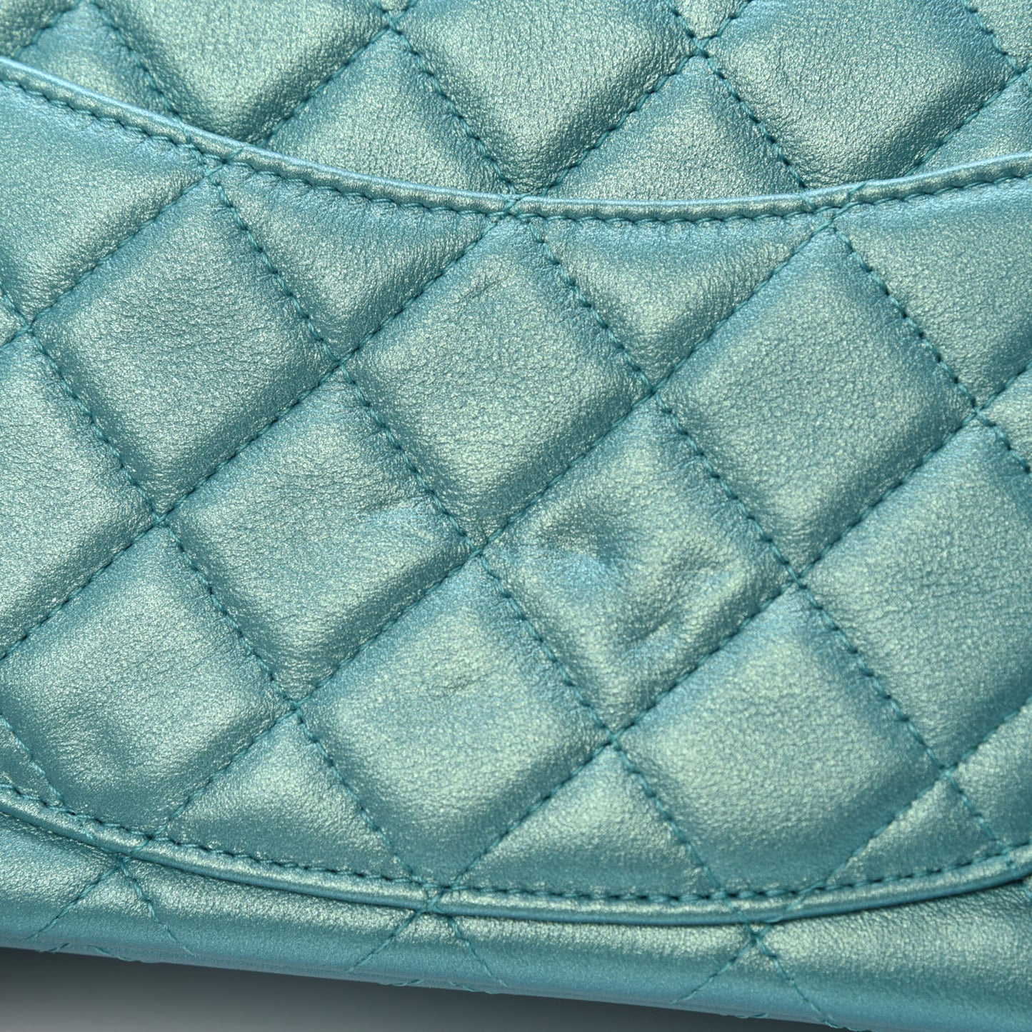 Iridescent Calfskin Quilted Mini Rectangular Flap Green