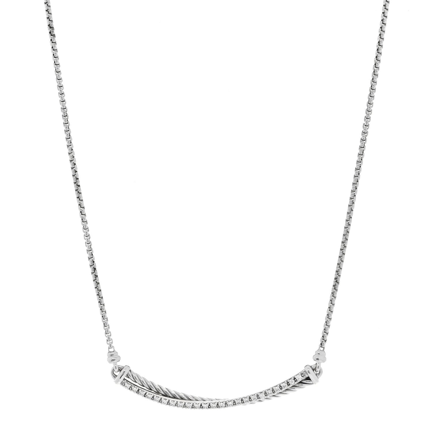 David Yurman Sterling Silver Diamond Crossover Bar Necklace 1 of 6