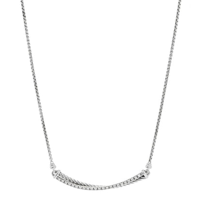 David Yurman Sterling Silver Diamond Crossover Bar Necklace 1 of 6