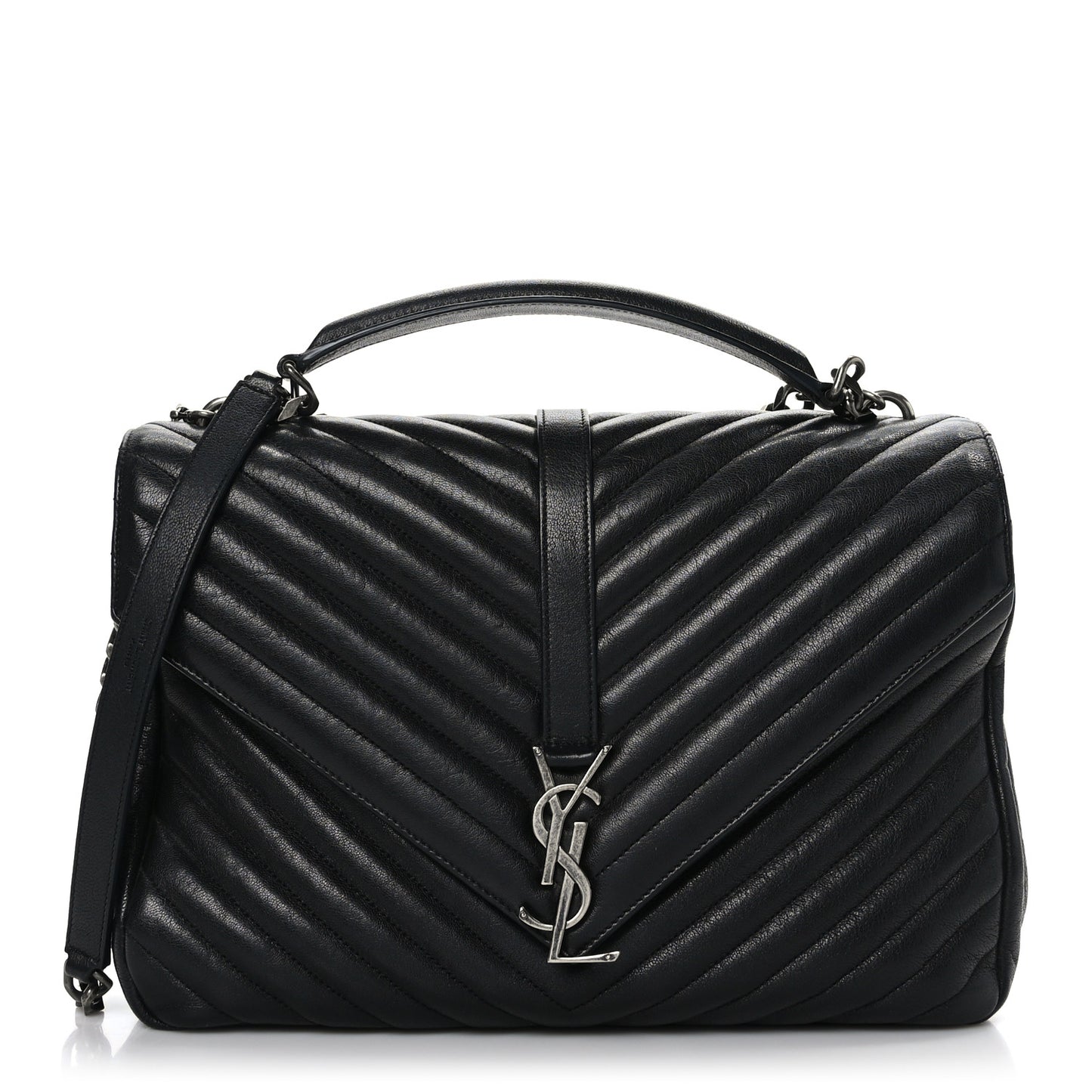 Sheepskin Matelasse Chevron Monogram Large College Satchel Black