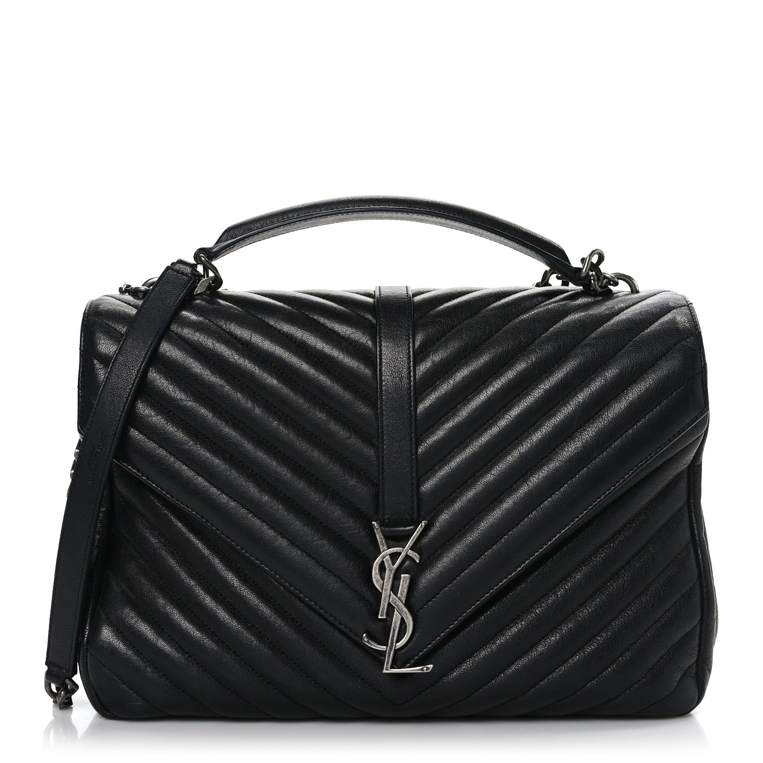 Saint Laurent Sheepskin Matelasse Chevron Monogram Large College Satchel Black 1 of 10