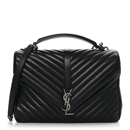 Saint Laurent Sheepskin Matelasse Chevron Monogram Large College Satchel Black 1 of 10
