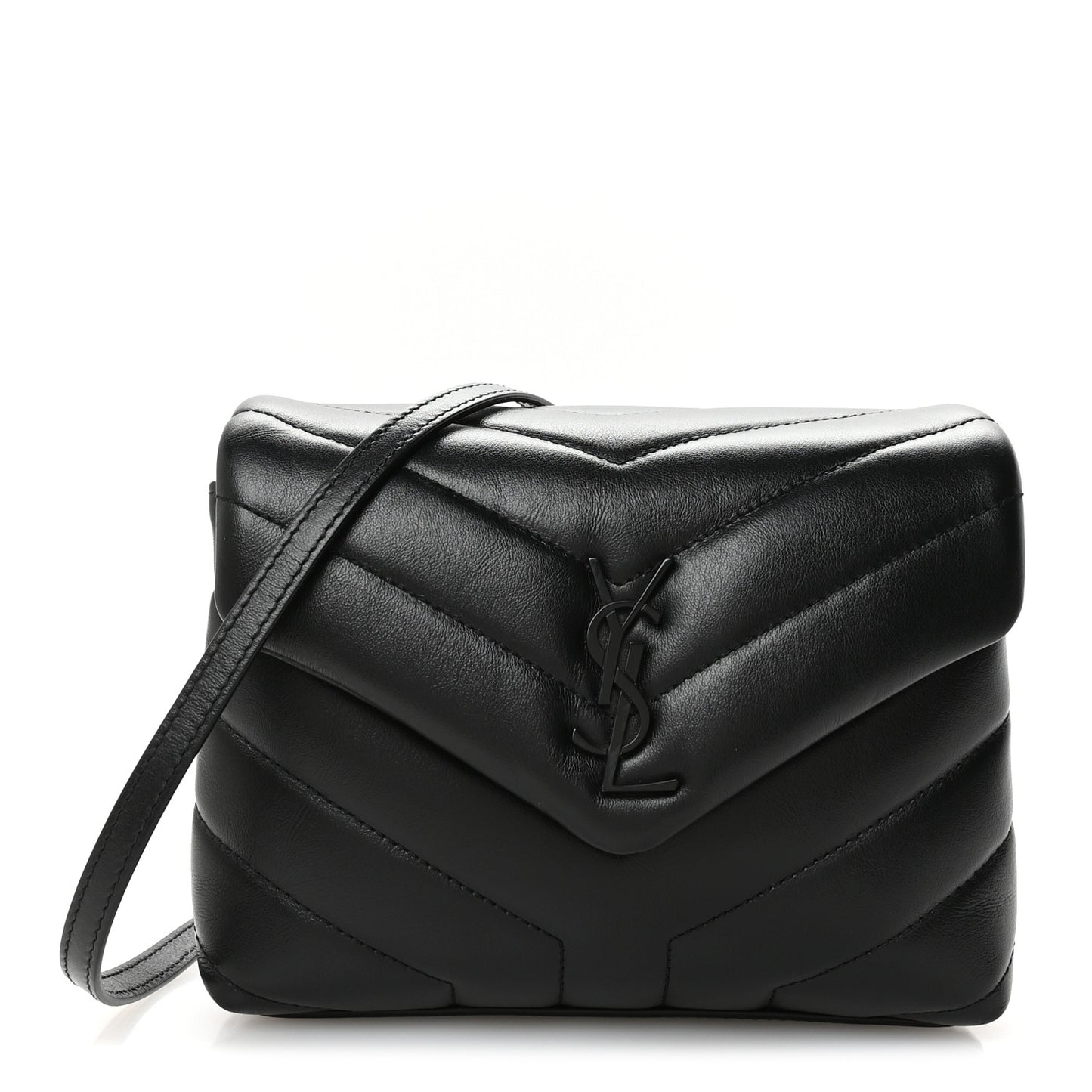 Calfskin Y Quilted Monogram Monochrome Toy Loulou Crossbody Bag Black