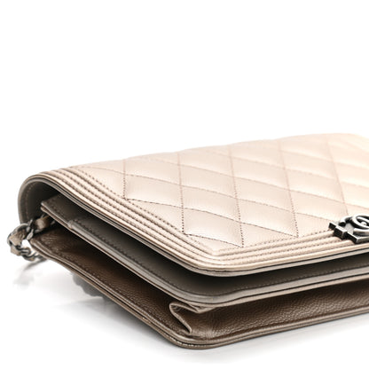 Chanel Metallic Caviar Quilted Boy Wallet On Chain WOC Light Gold 9 of 11