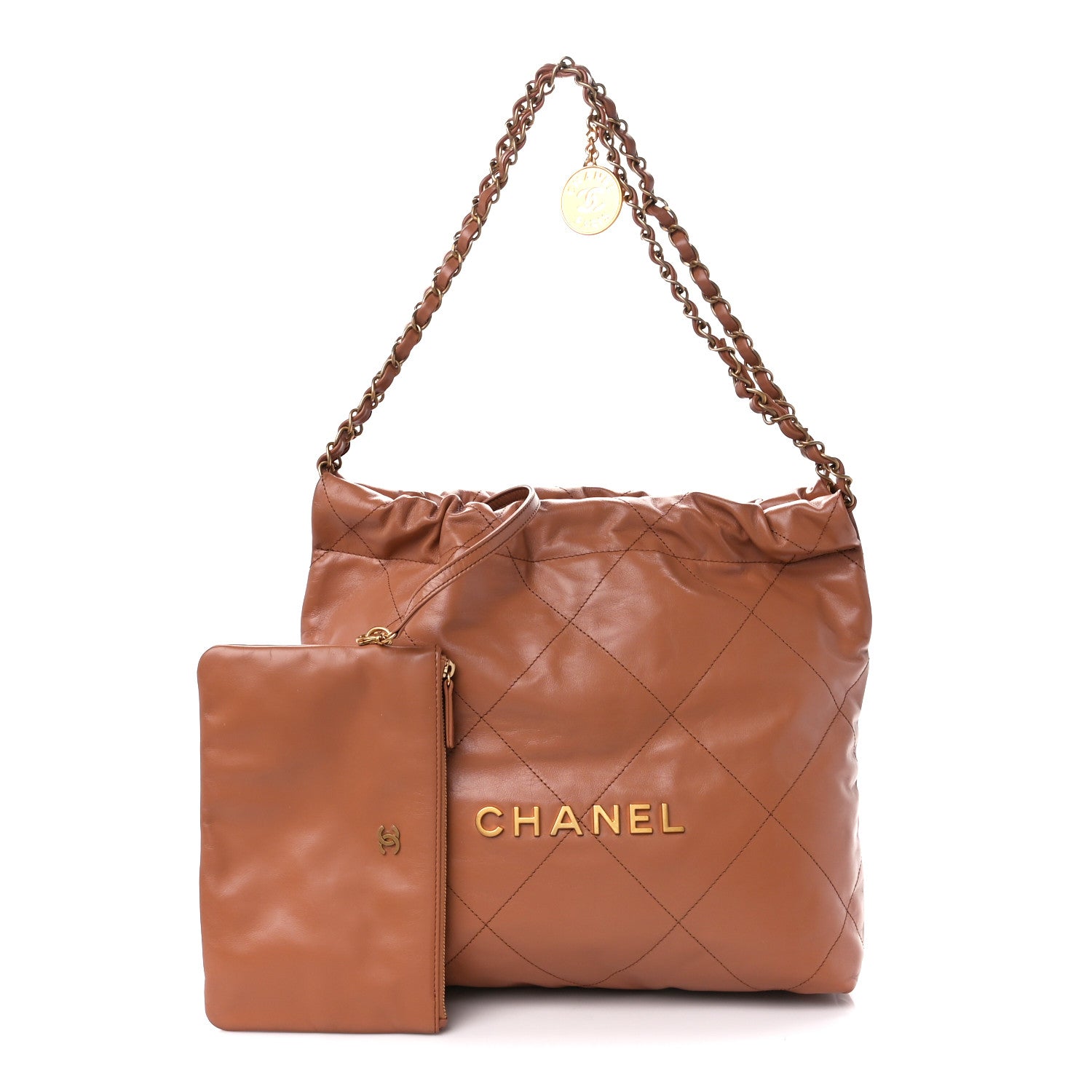 Chanel Shiny Calfskin Quilted Small Chanel 22 Camel 1 of 13