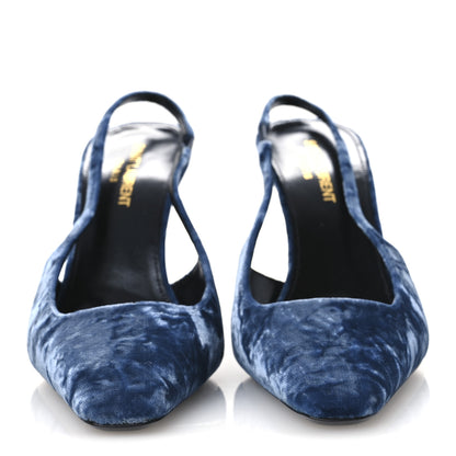 Saint Laurent Velluto Mastrop Tom 90 Dream Slingback Pumps 37 Denim 3 of 12