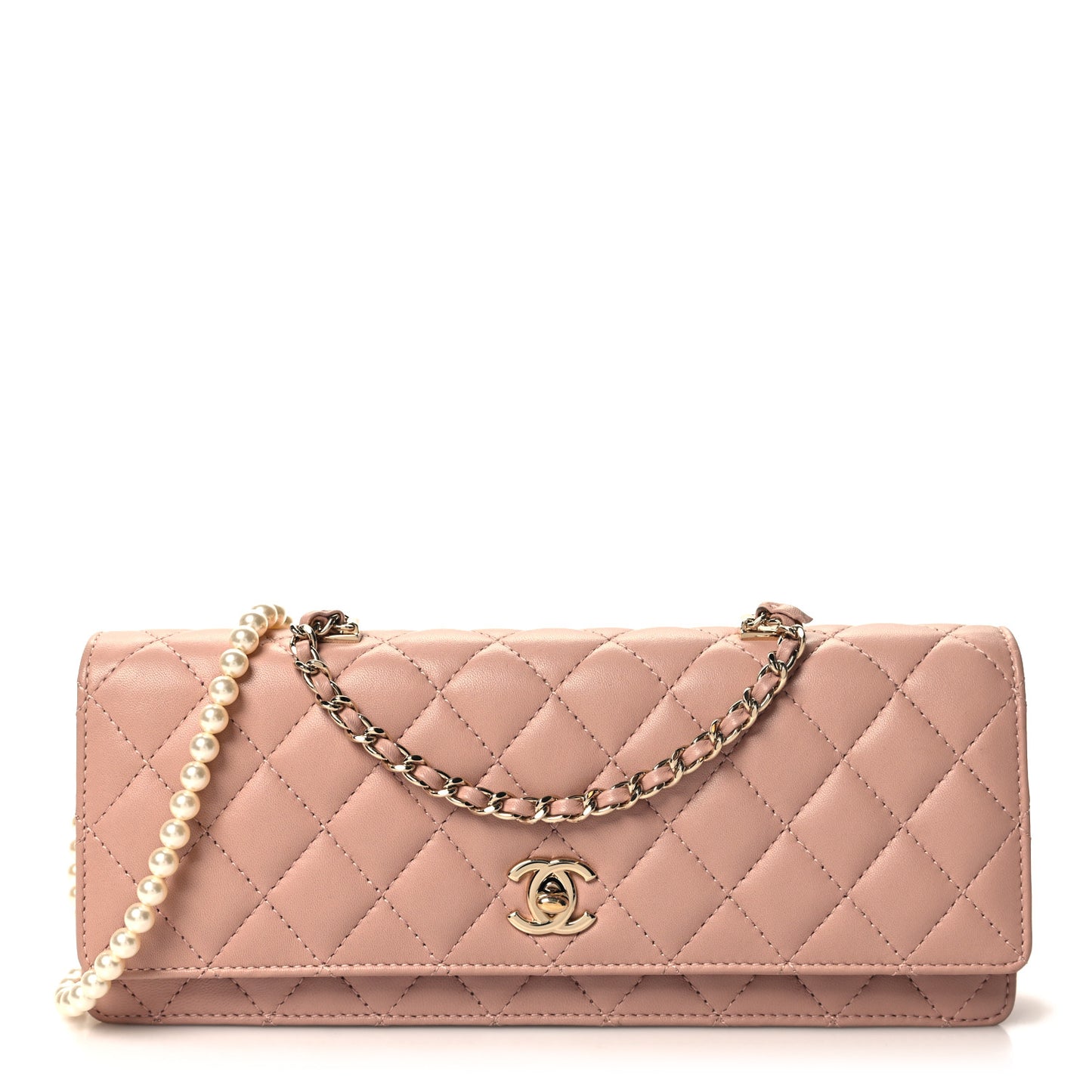 Lambskin Quilted Fantasy Pearls Evening Flap Pink