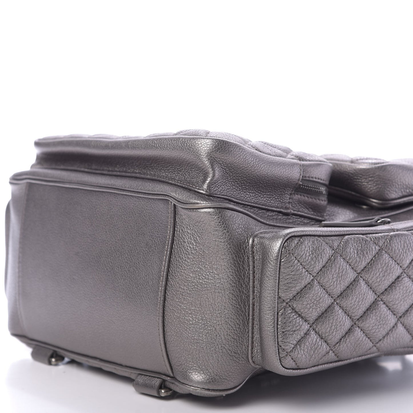 Metallic Grained Calfskin Quilted Large Casual Rock Backpack Charcoal