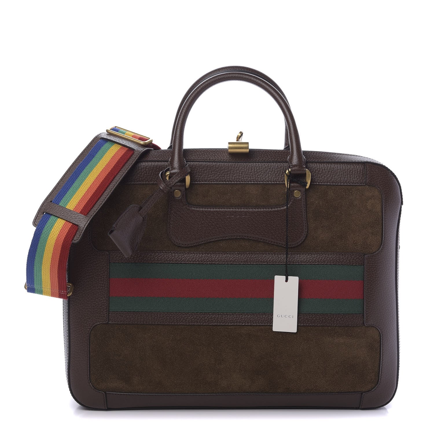 Gucci Suede Rainbow Strap Briefcase Brown 1 of 10