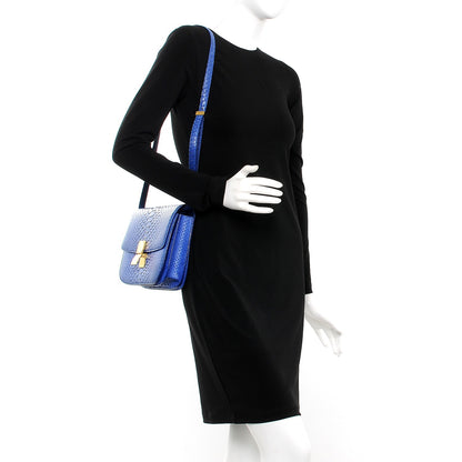 Celine Python Medium Classic Box Flap Bag Indigo 2 of 14