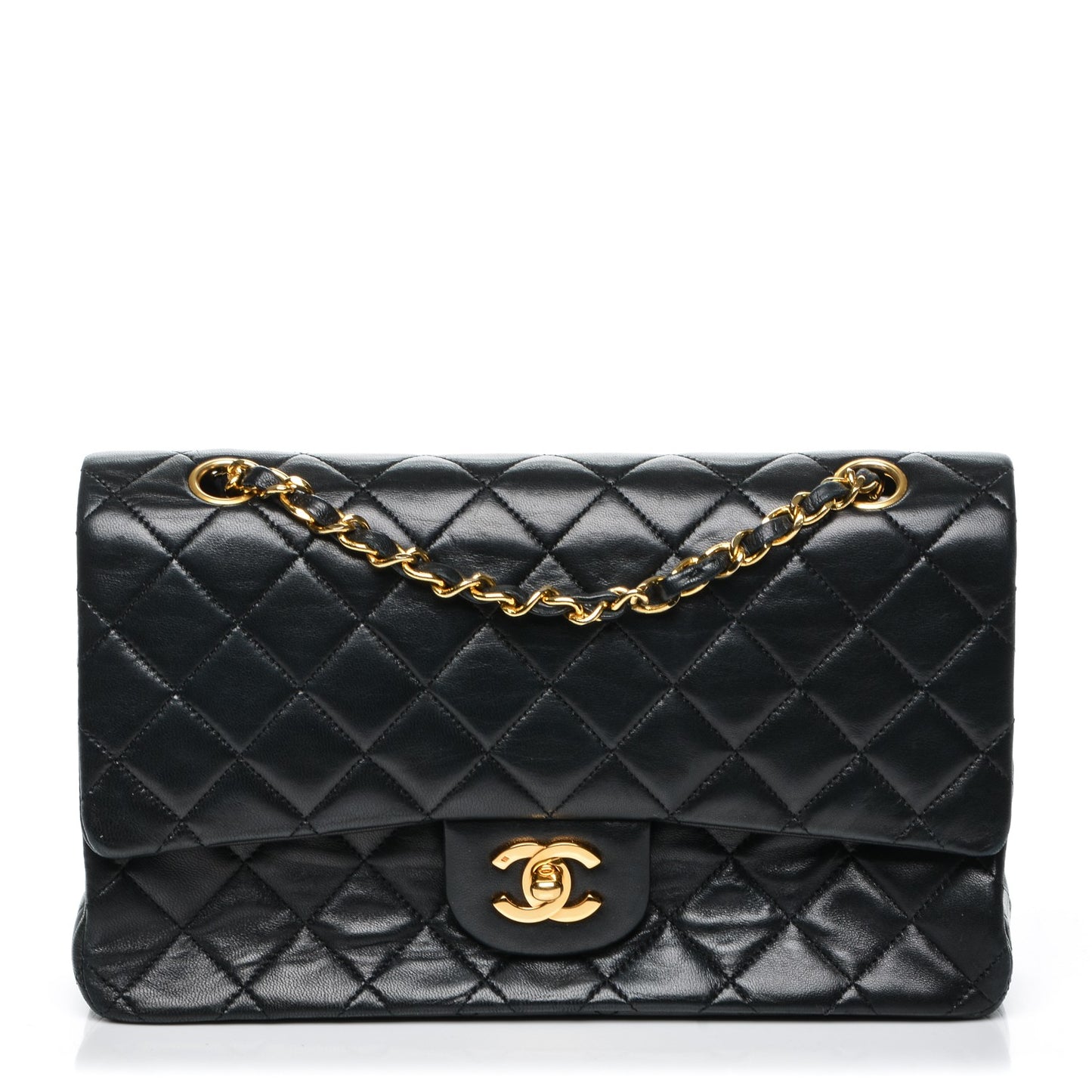 Lambskin Quilted Medium Double Flap Black