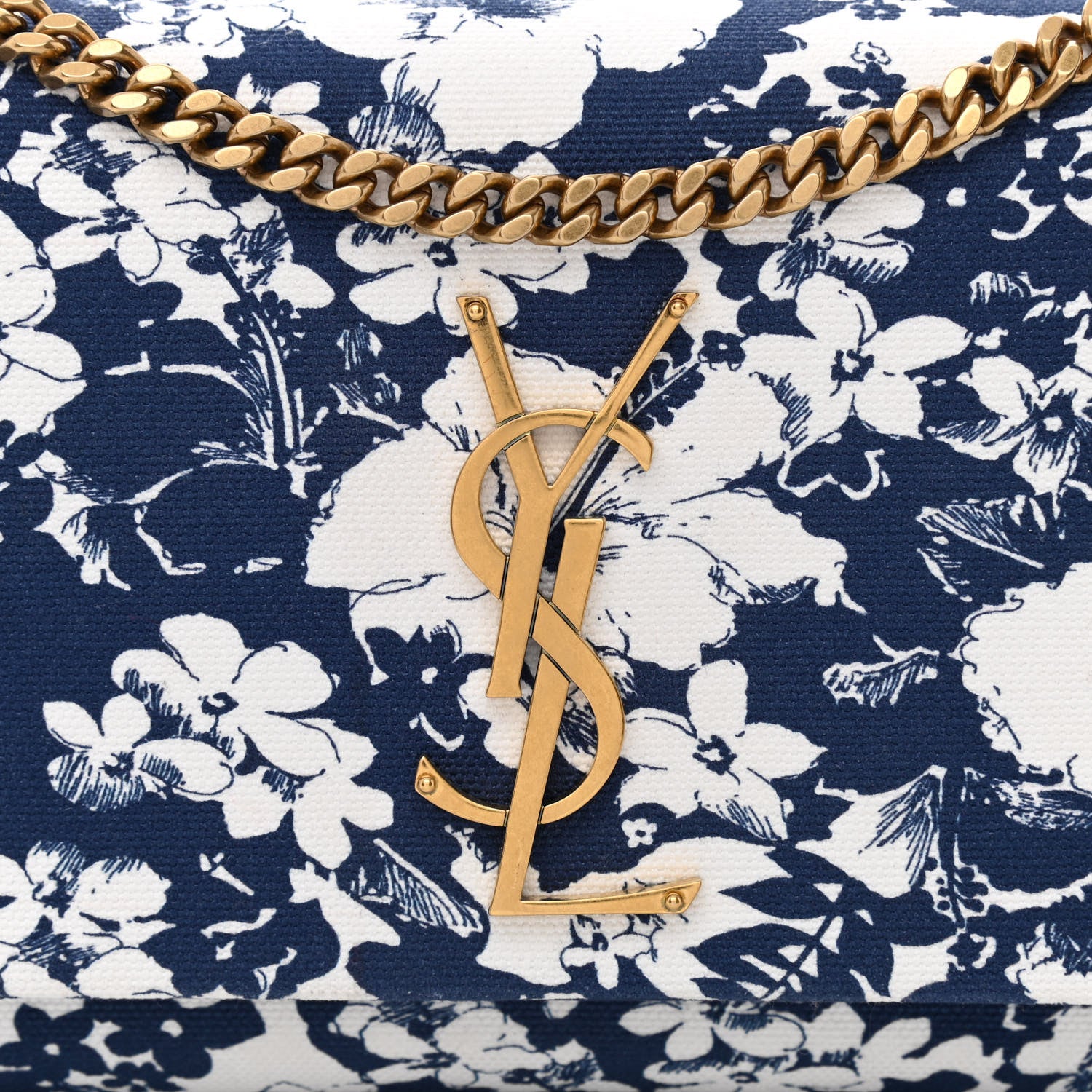 Saint Laurent Canvas Small Monogram Hibiscus Print Kate Satchel Blue 15 of 19