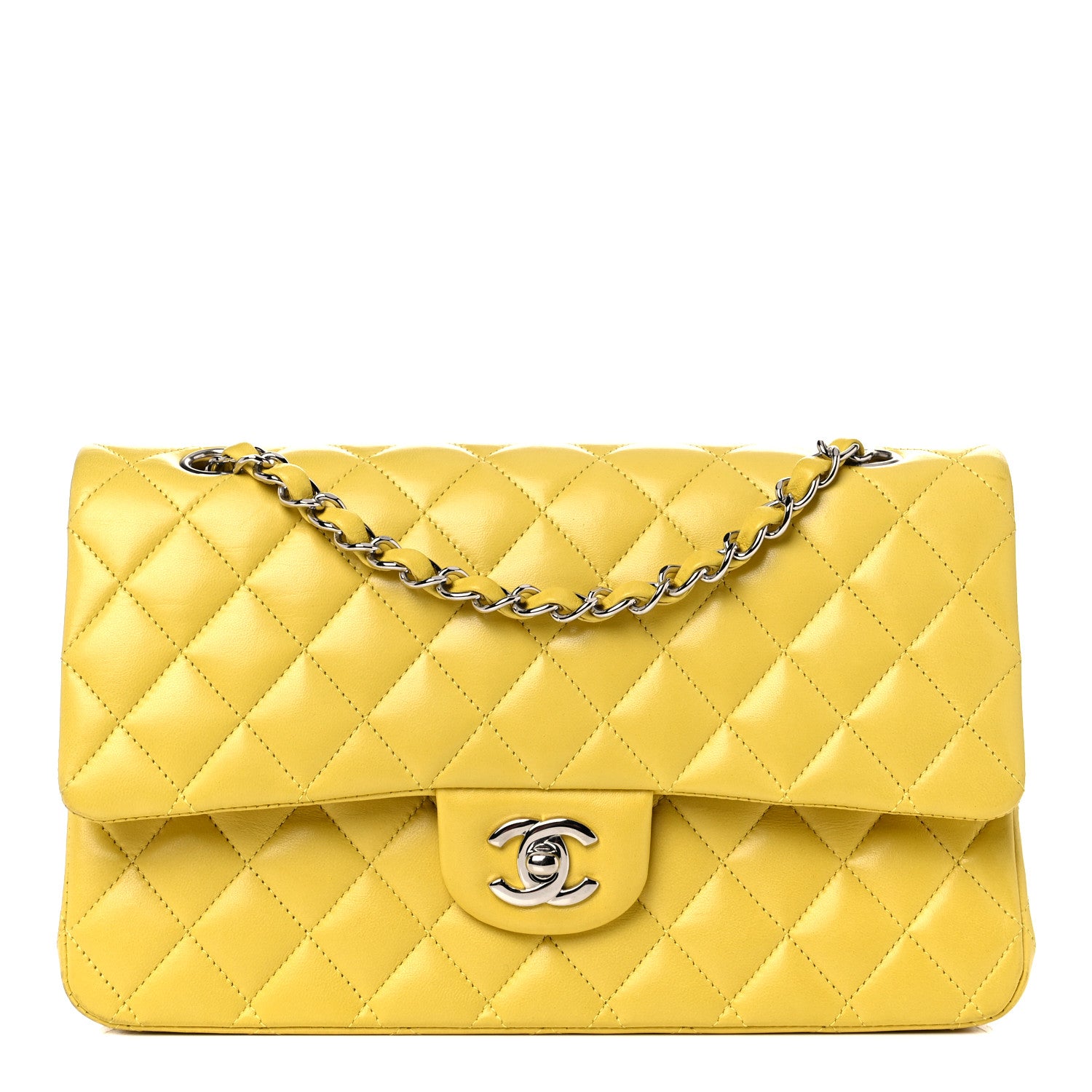 Chanel Lambskin Quilted Medium Double Flap Yellow 1 of 16