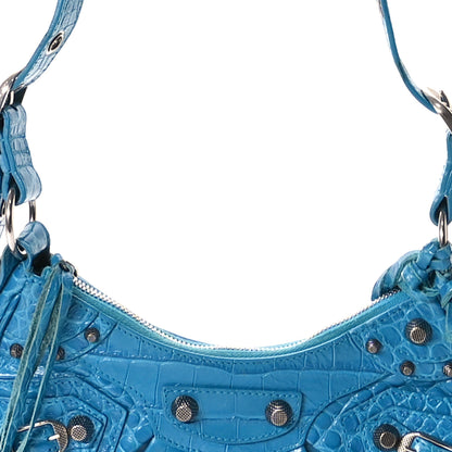 Balenciaga Extra Supple Calfskin Crocodile Embossed Le Cagole Shoulder Bag XS Turquoise 9 of 12