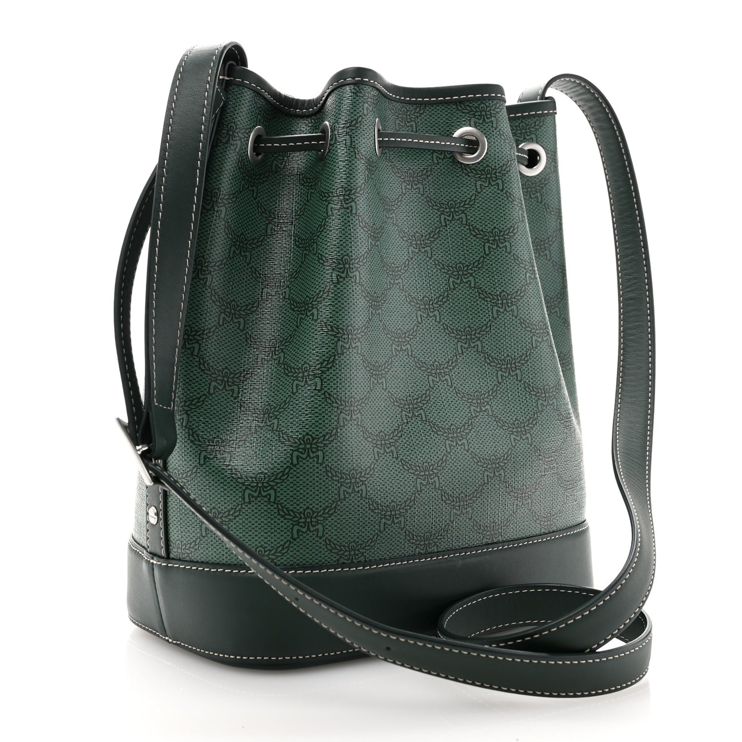 Lauretos Spanish Calfskin Medium Himmel Drawstring Bucket Bag Forest Green