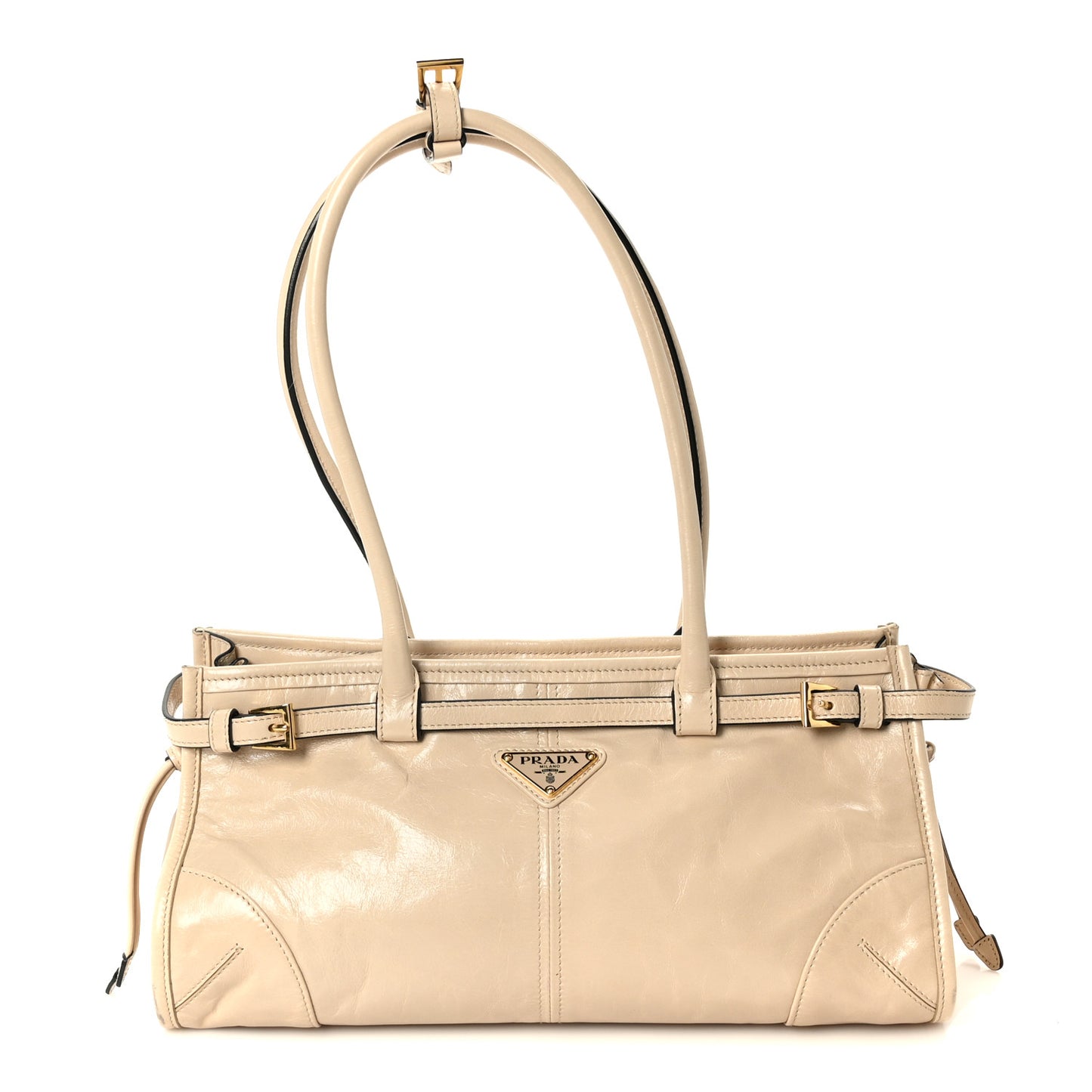 Glossy Calfskin Triangle Medium Bonnie Shoulder Bag Travertine