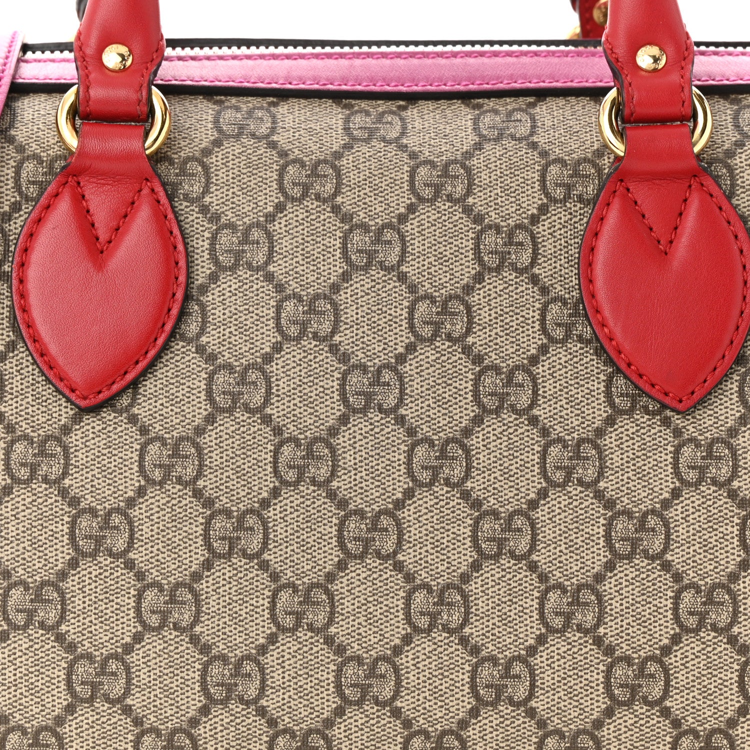 Gucci GG Supreme Monogram Moon Calfskin Small Boston Beige Ebony Hibiscus Red New Rosette 8 of 11