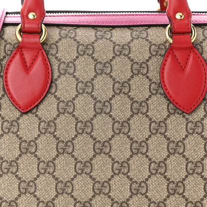 Gucci GG Supreme Monogram Moon Calfskin Small Boston Beige Ebony Hibiscus Red New Rosette 8 of 11