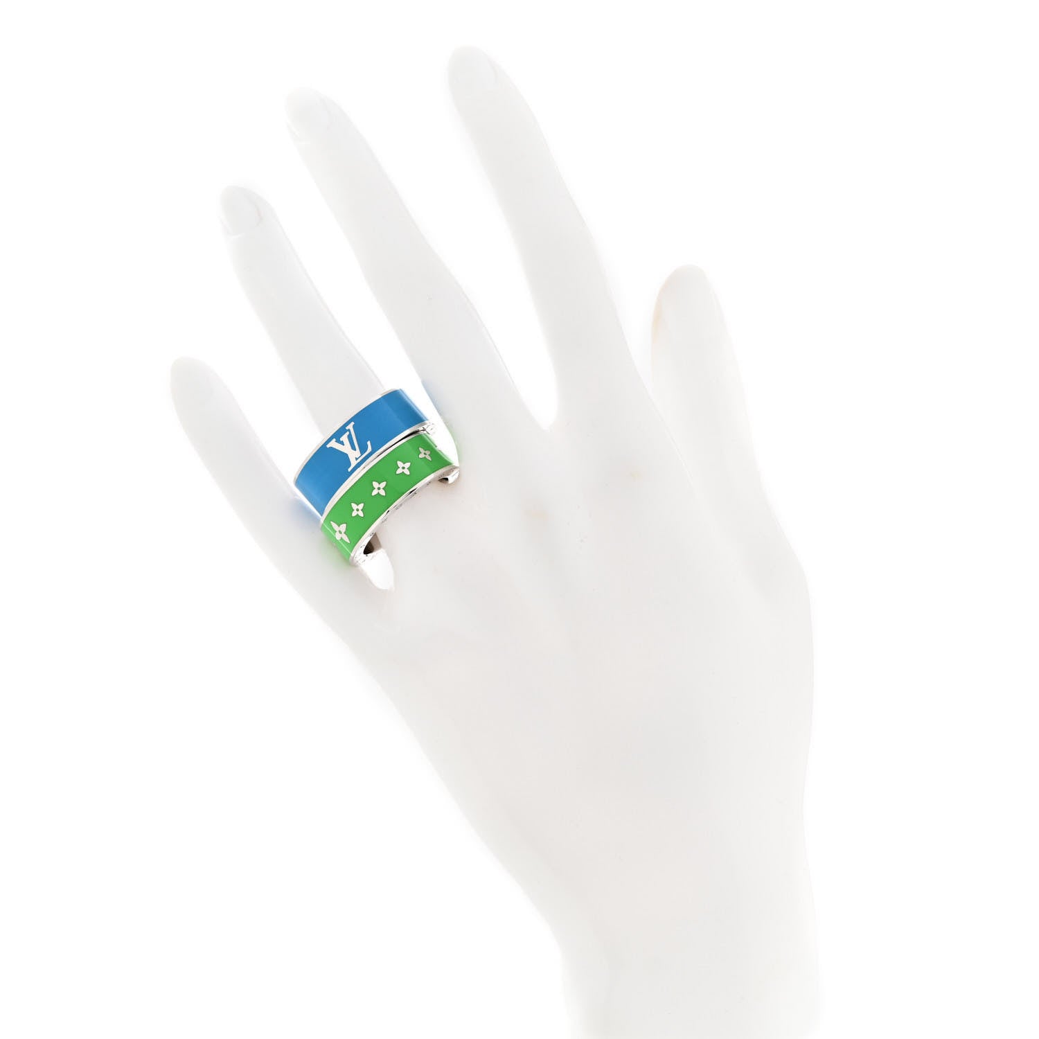 Louis Vuitton Metal Ceramic Ring Set M 62 10 Blue Green 2 of 7