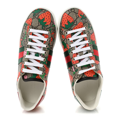 Gucci GG Supreme Monogram Strawberry Web Womens Ace Sneakers 36.5 Beige Multicolor Red Green 2 of 10