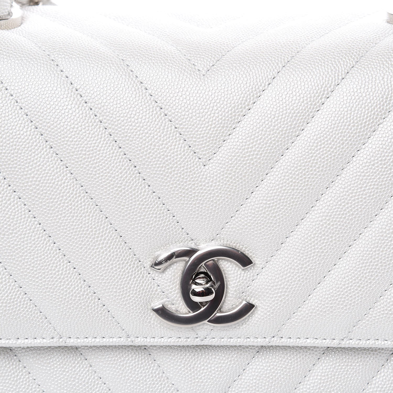 Chanel Iridescent Caviar Chevron Quilted Small Coco Handle Flap White 8 of 11