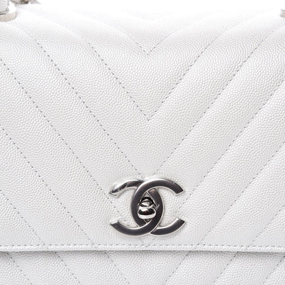 Chanel Iridescent Caviar Chevron Quilted Small Coco Handle Flap White 8 of 11