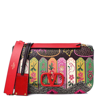 Valentino Garavani Smooth Calfskin Snakeskin Embossed Floral Print VLock Shoulder Bag Multicolor 1 of 9