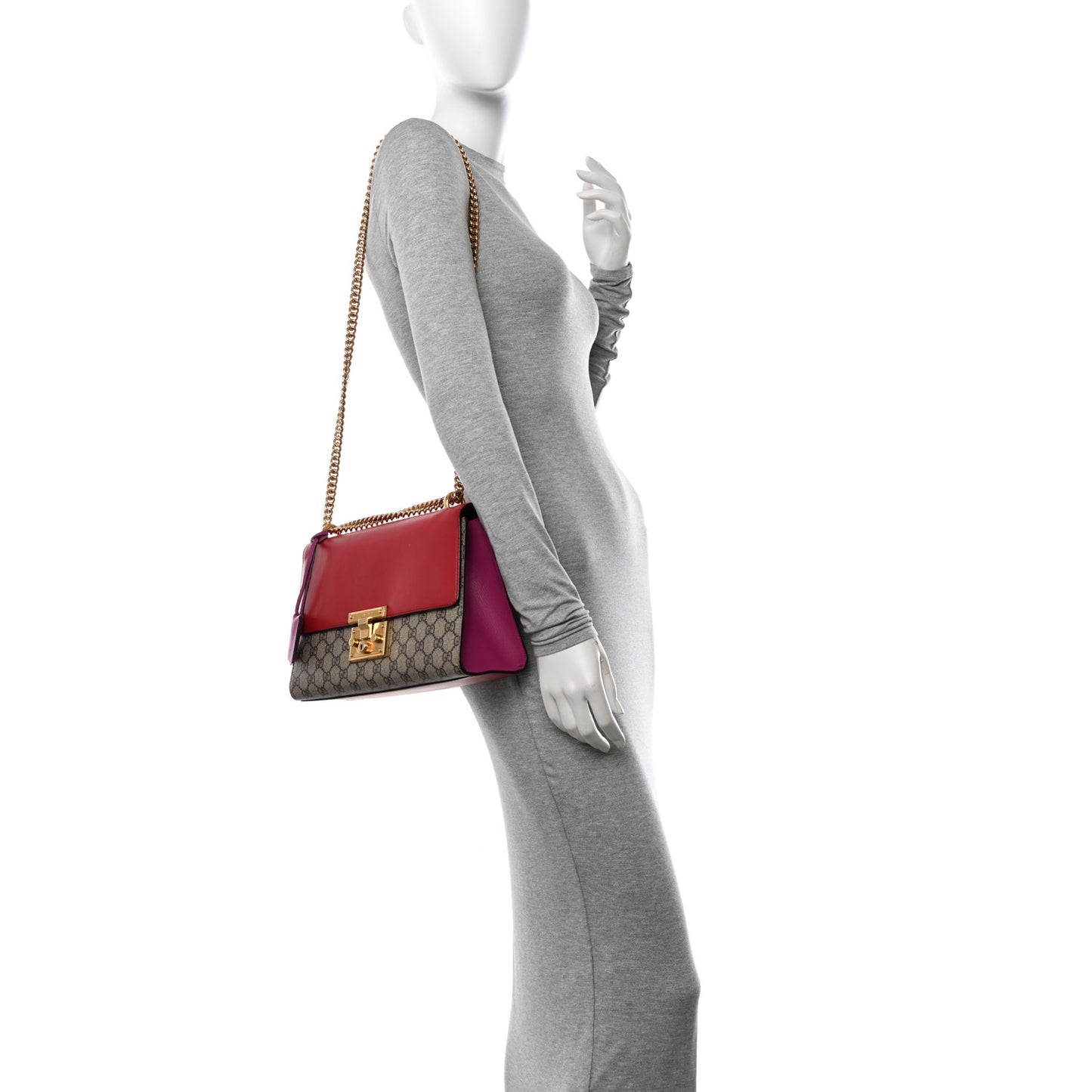 GG Supreme Monogram Calfskin Medium Padlock Shoulder Bag Beige Hibiscus Red New Rosette