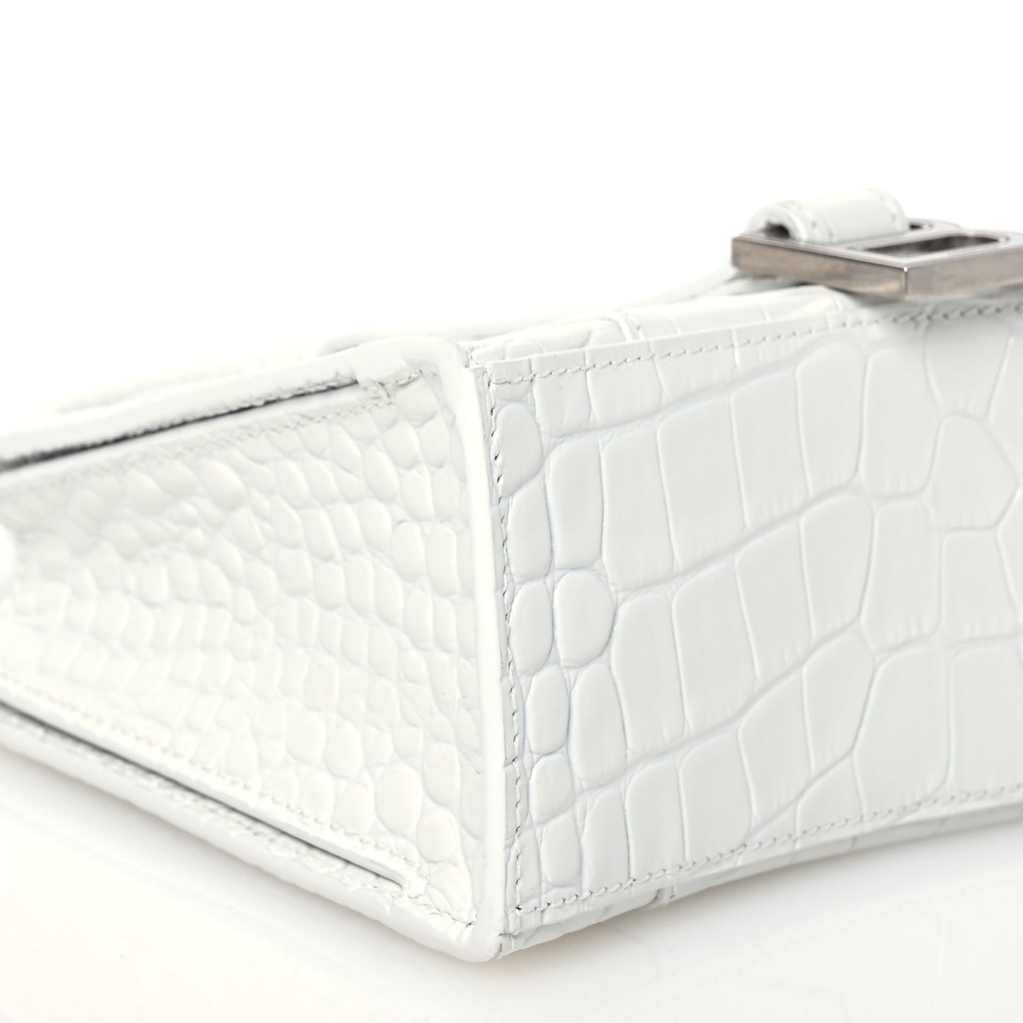 Shiny Calfskin Crocodile Embossed XXS Hourglass East West Tote White