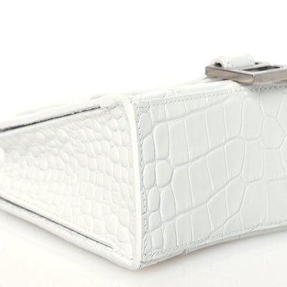 Balenciaga Shiny Calfskin Crocodile Embossed XXS Hourglass East West Tote White 9 of 10