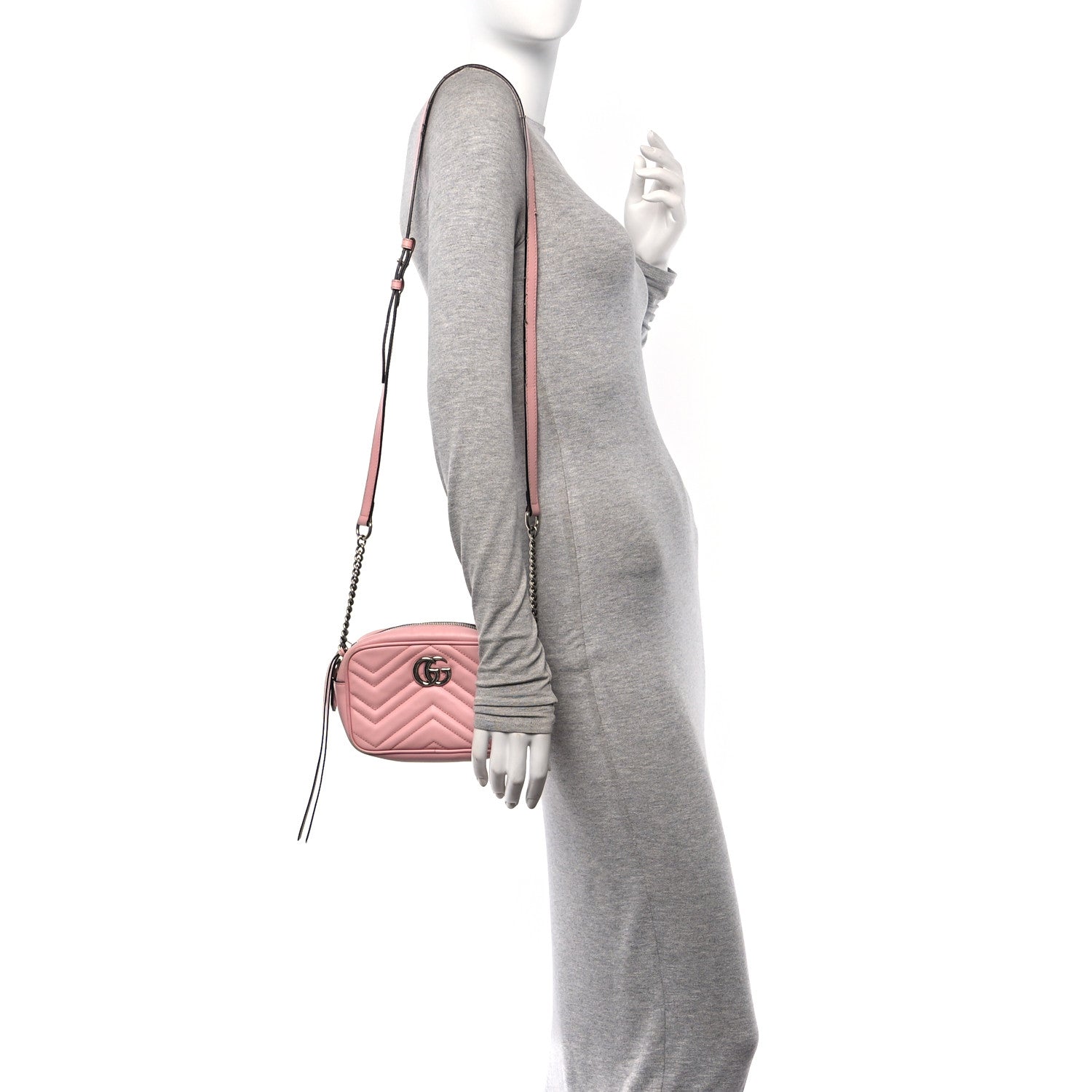 Gucci Calfskin Matelasse Mini GG Marmont Chain Shoulder Bag Wild Rose 2 of 16