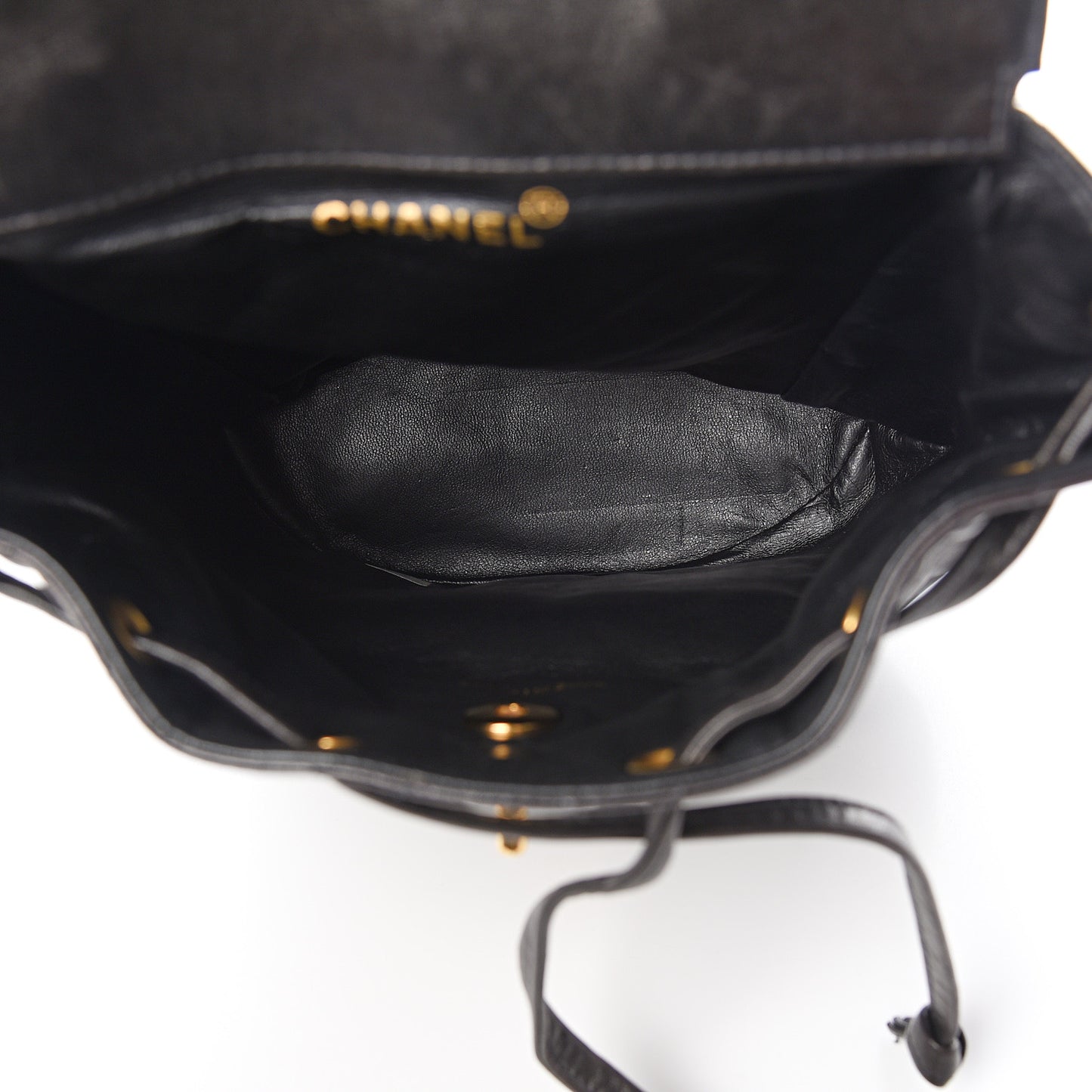 Lambskin Quilted Drawstring Backpack Black