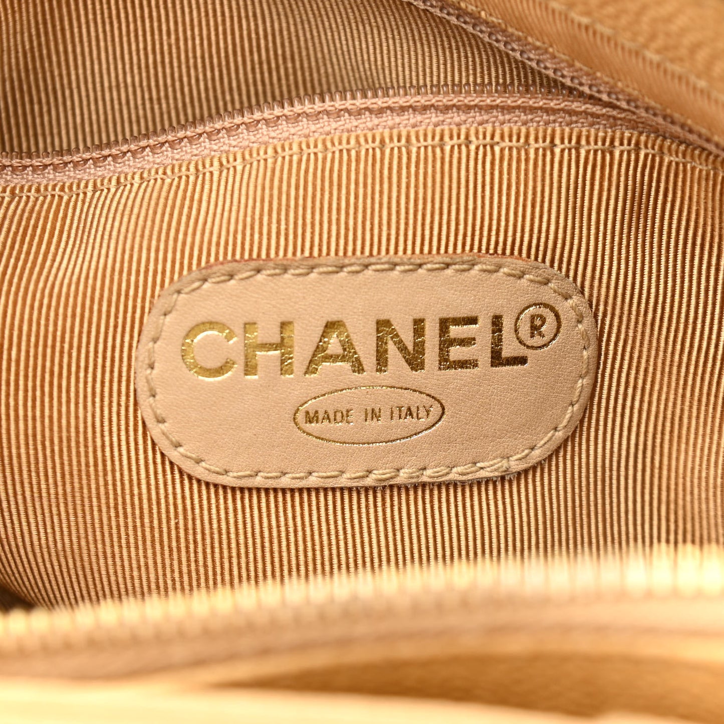 Caviar Logo Shoulder Bag Beige