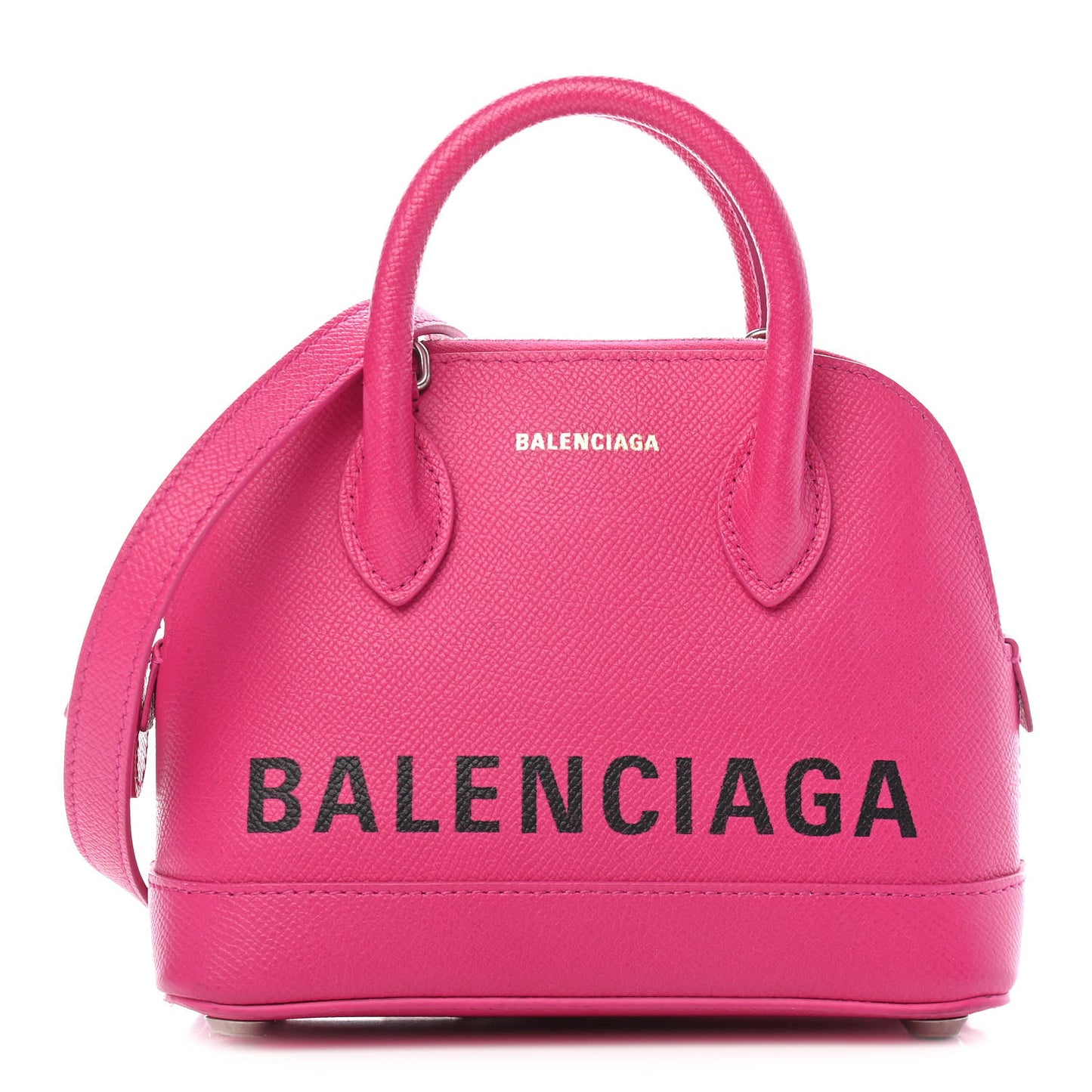 Signature Grained Calfskin Logo XXS Ville Top Handle Bag Fuchsia