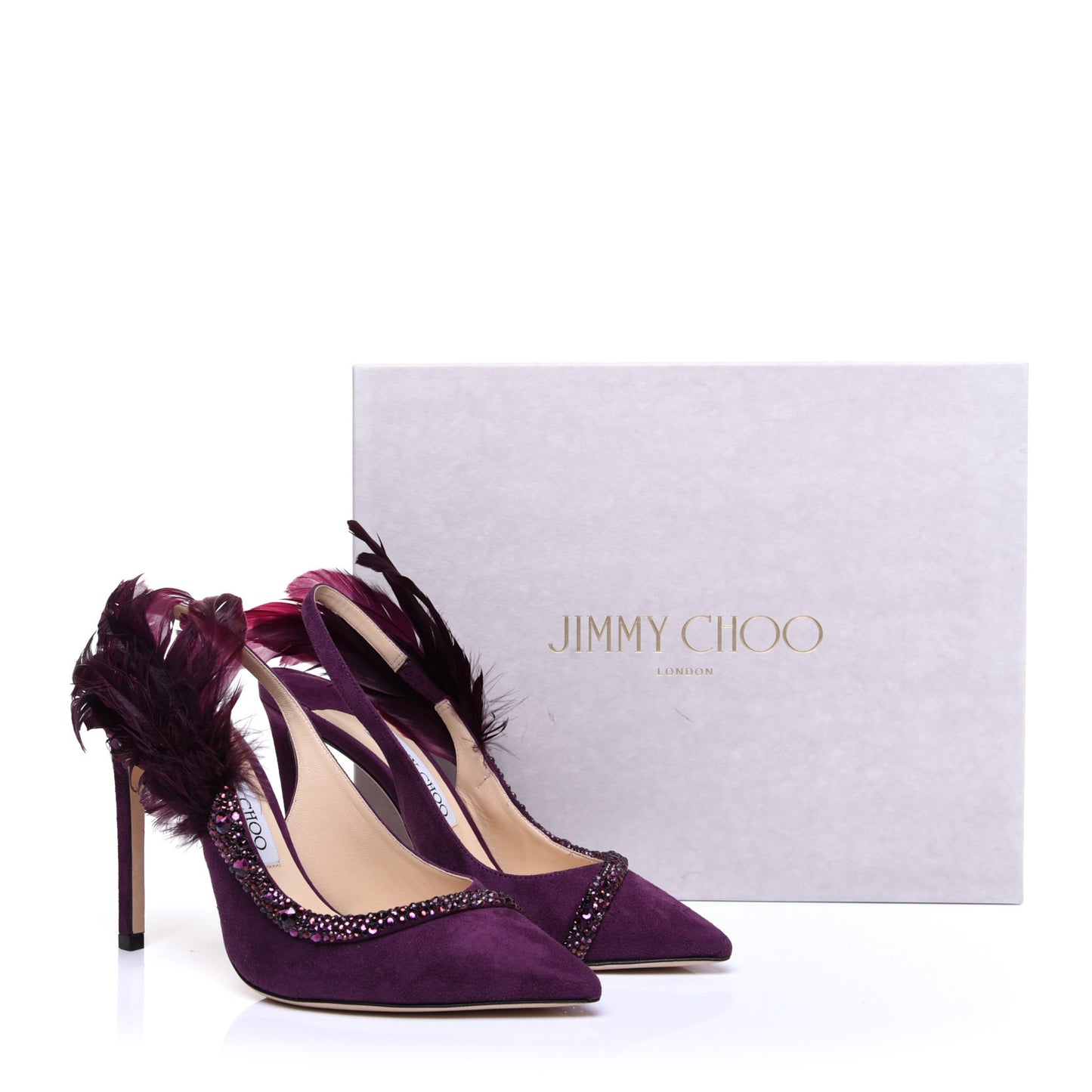 Suede Crystal Feather Tacey 100 Pumps 37 Grape