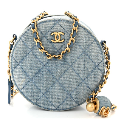 Chanel Denim Quilted Round Pearl Crush Clutch With Chain Blue 1 of 11