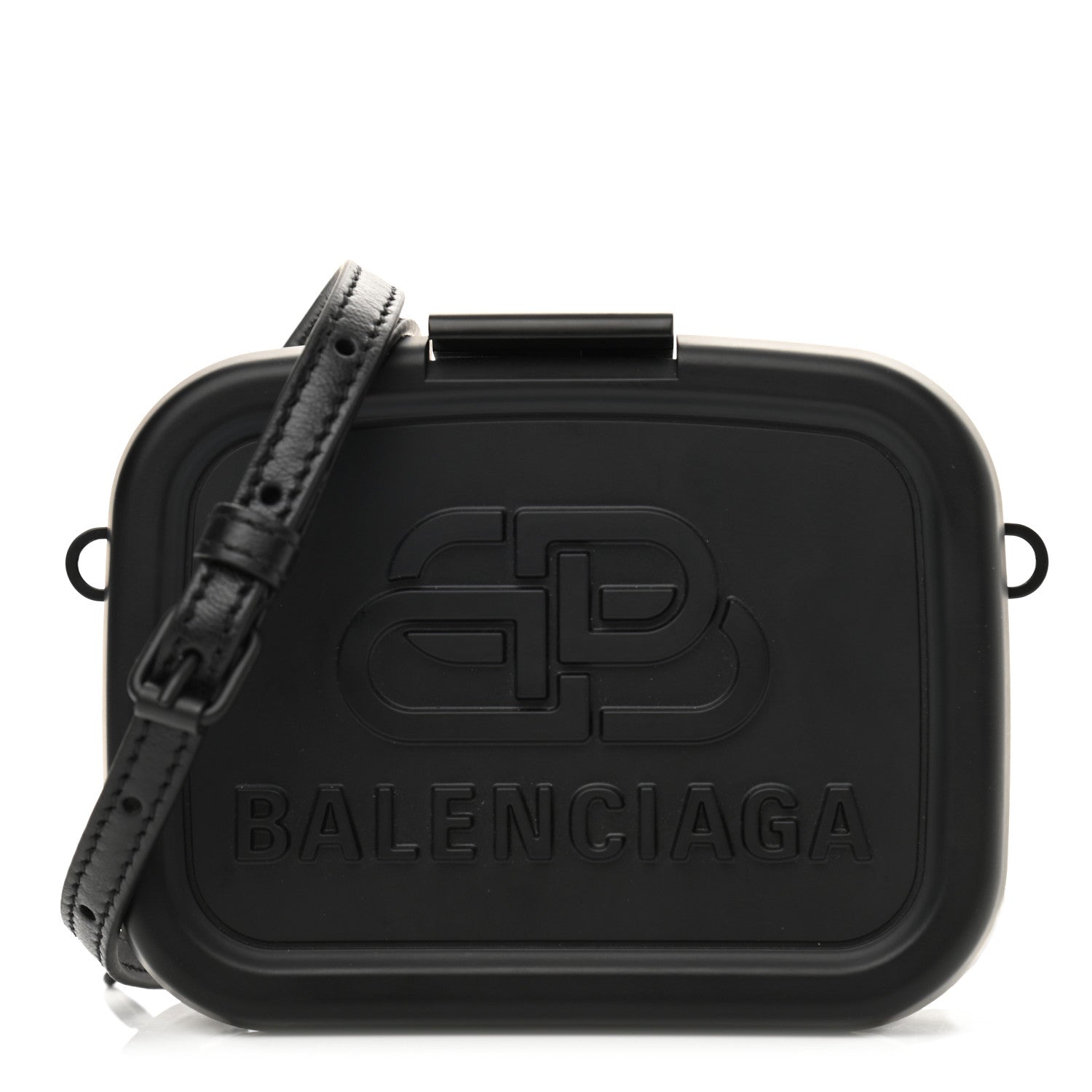 Balenciaga Recycled Plastic Calfskin Embossed Mini Lunch Box Case with Strap Black 1 of 10