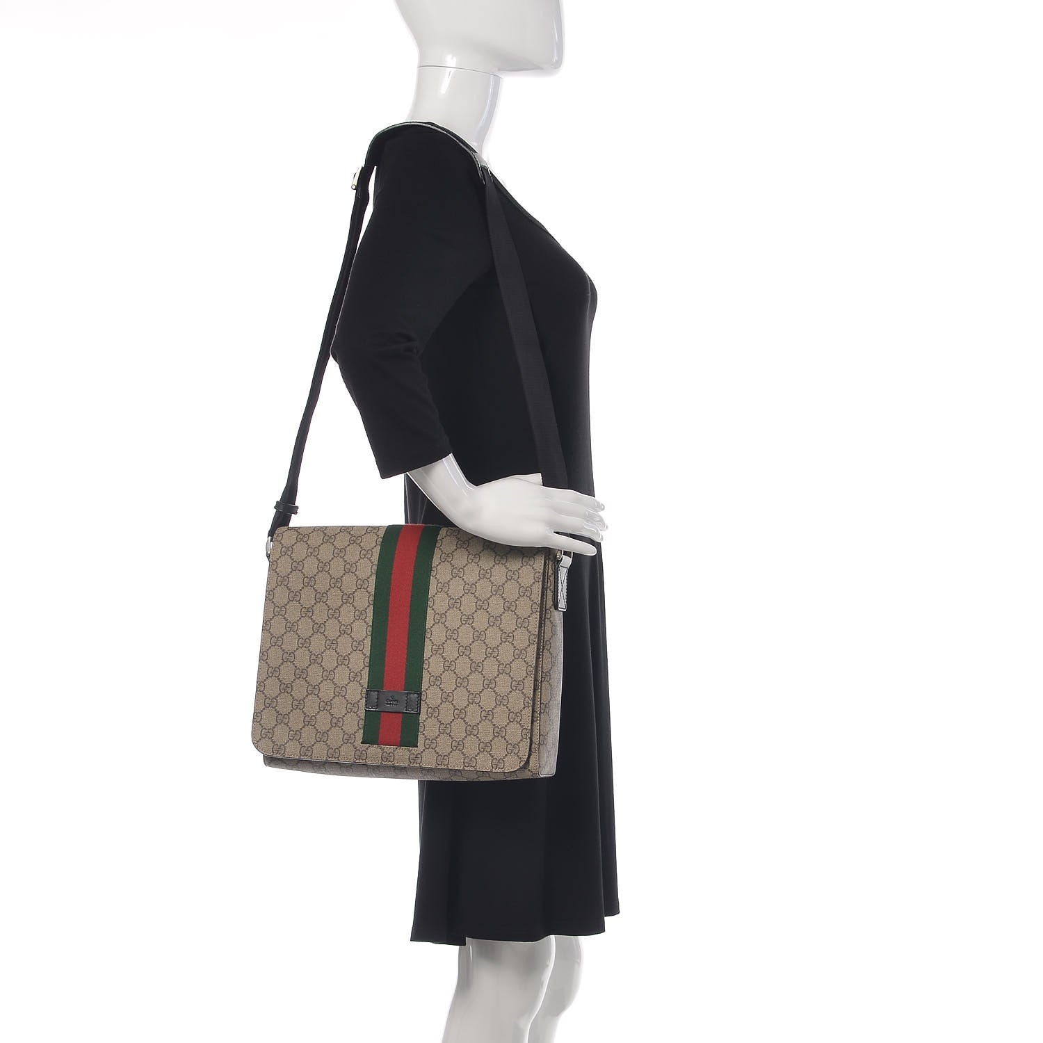 Gucci GG Supreme Monogram Web Flap Messenger Bag Black 2 of 9