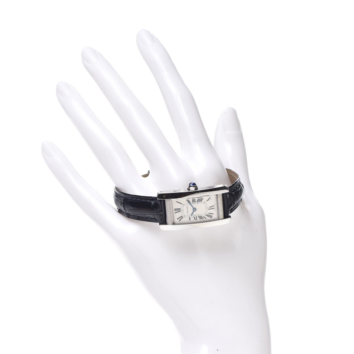 Cartier Stainless Steel Alligator 19mm Tank Americaine Quartz Watch Blue 2 of 8